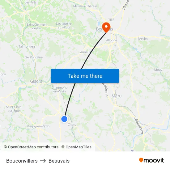 Bouconvillers to Beauvais map