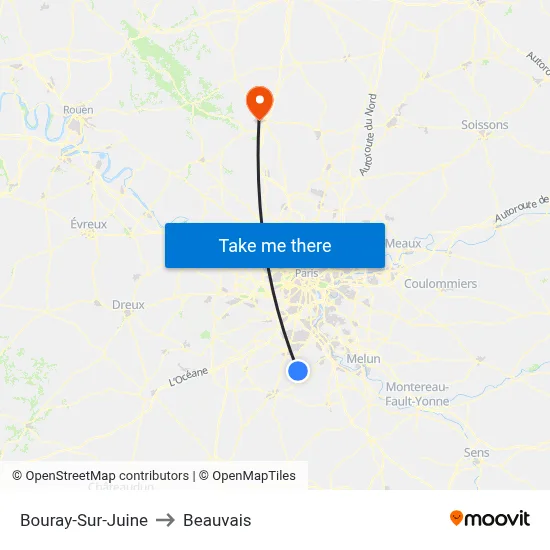Bouray-Sur-Juine to Beauvais map