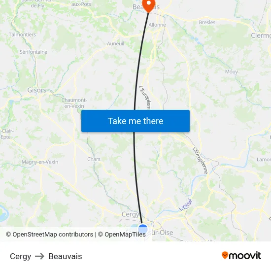 Cergy to Beauvais map