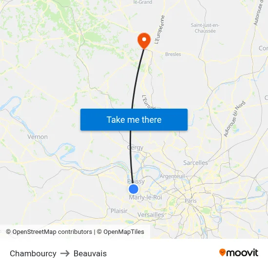 Chambourcy to Beauvais map