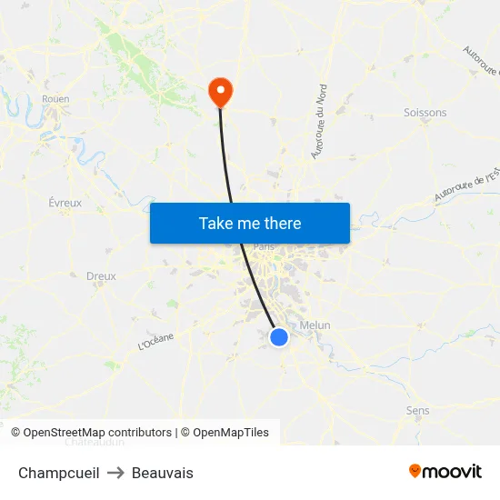Champcueil to Beauvais map