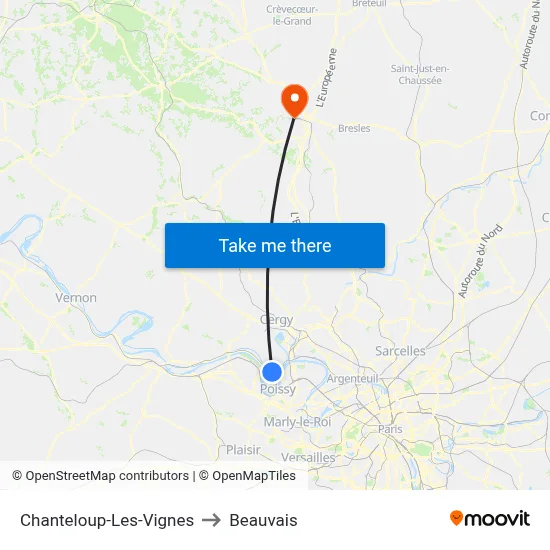 Chanteloup-Les-Vignes to Beauvais map