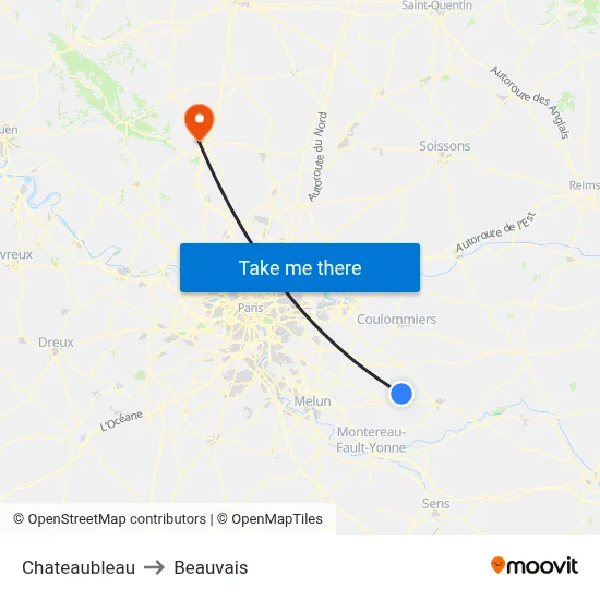 Chateaubleau to Beauvais map
