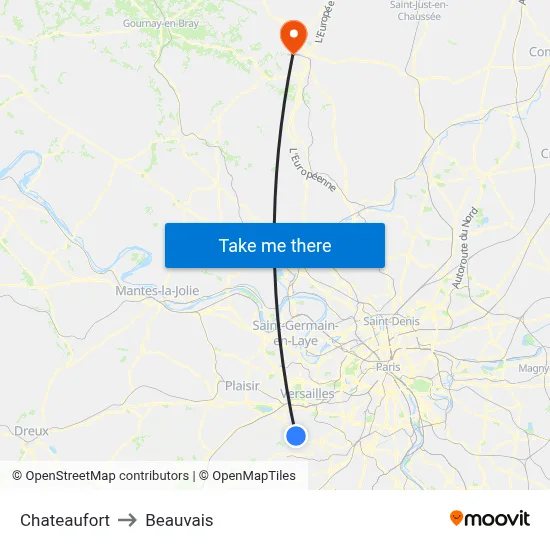Chateaufort to Beauvais map