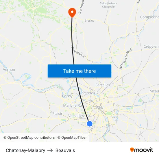 Chatenay-Malabry to Beauvais map