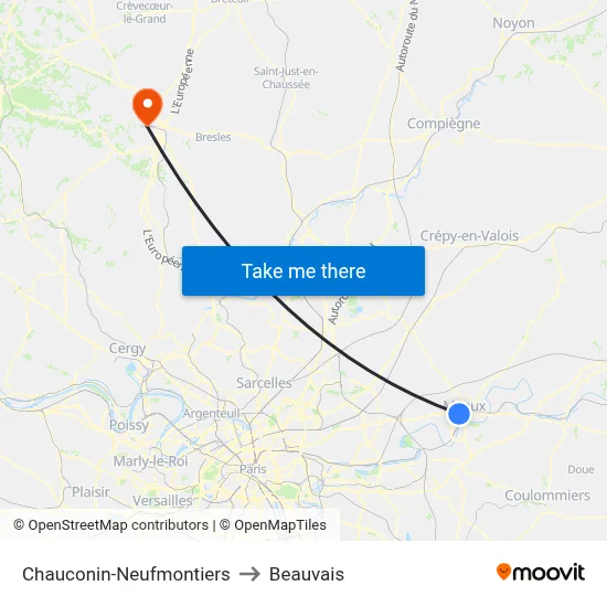 Chauconin-Neufmontiers to Beauvais map