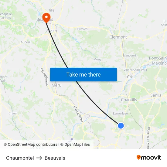 Chaumontel to Beauvais map