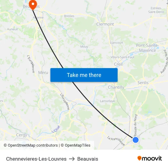 Chennevieres-Les-Louvres to Beauvais map