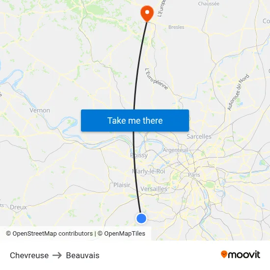 Chevreuse to Beauvais map