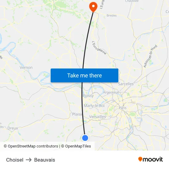 Choisel to Beauvais map