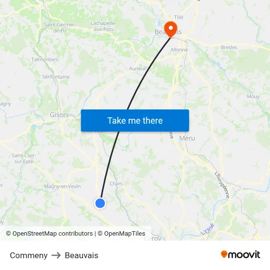 Commeny to Beauvais map