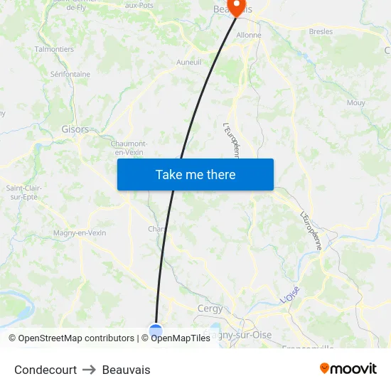 Condecourt to Beauvais map