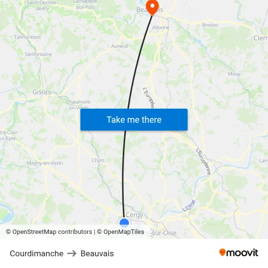 Courdimanche to Beauvais map