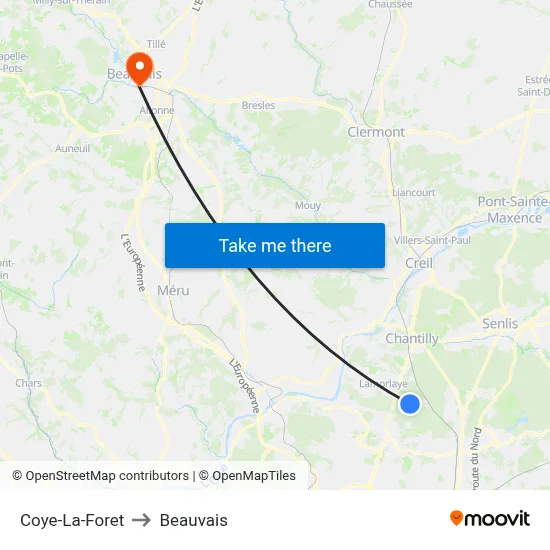 Coye-La-Foret to Beauvais map