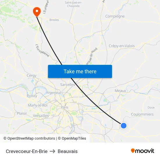 Crevecoeur-En-Brie to Beauvais map