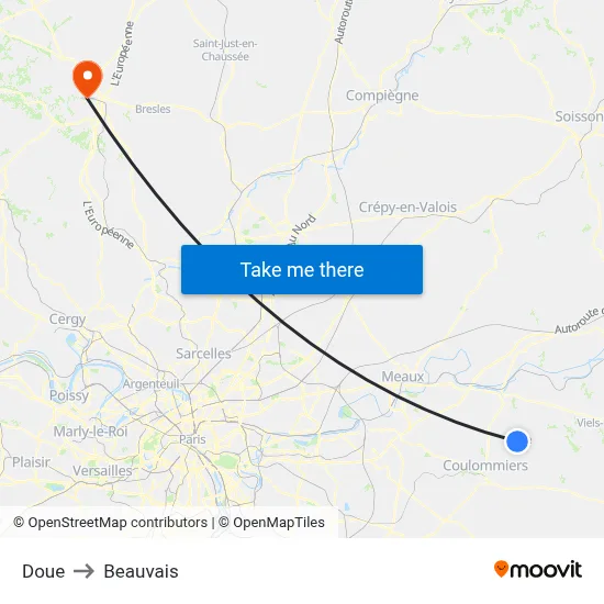 Doue to Beauvais map