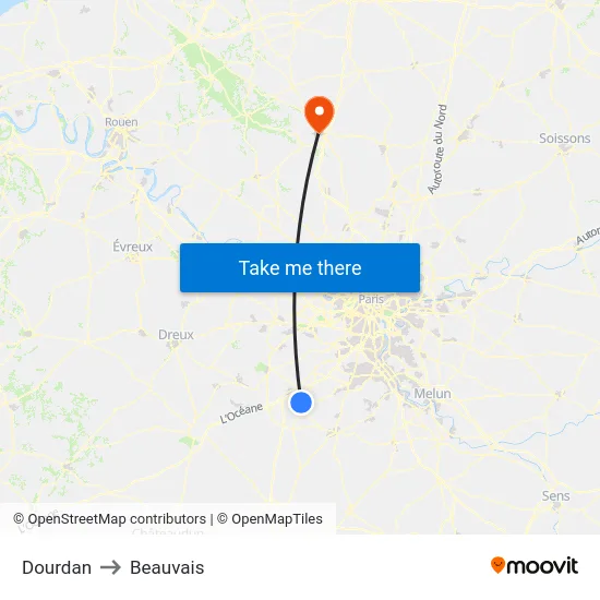 Dourdan to Beauvais map