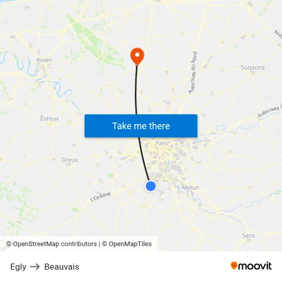 Egly to Beauvais map