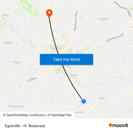 Egreville to Beauvais map