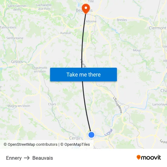 Ennery to Beauvais map
