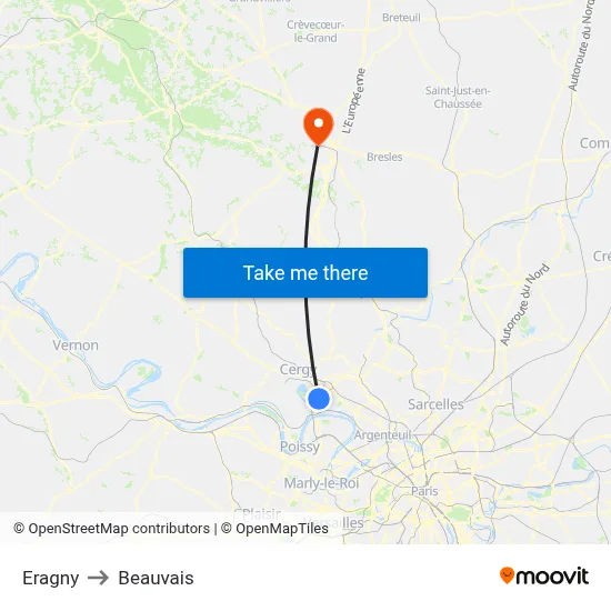 Eragny to Beauvais map