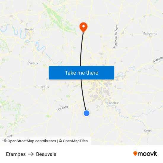 Etampes to Beauvais map