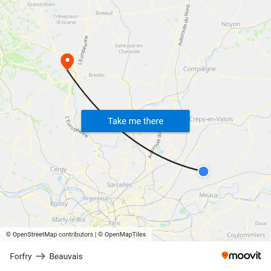 Forfry to Beauvais map