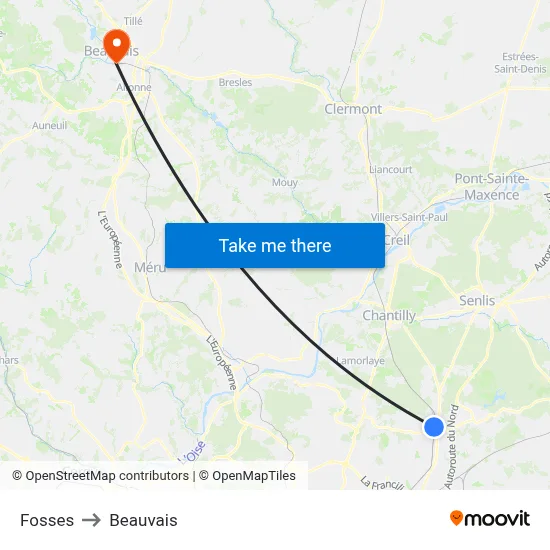 Fosses to Beauvais map