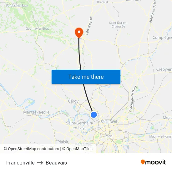 Franconville to Beauvais map