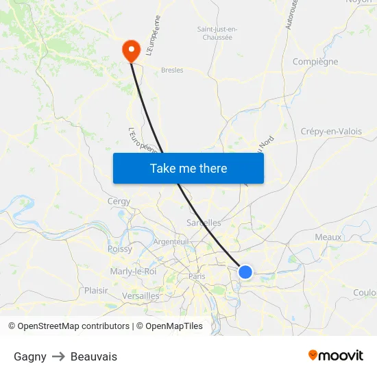 Gagny to Beauvais map