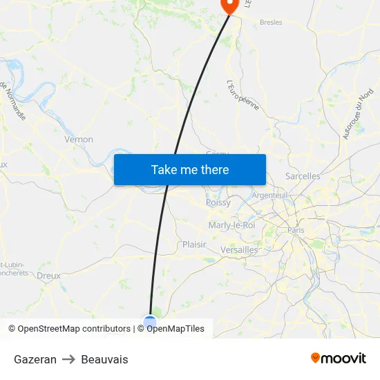 Gazeran to Beauvais map