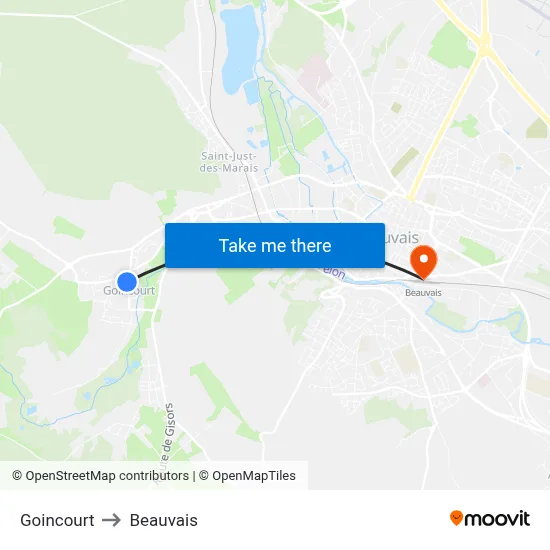 Goincourt to Beauvais map