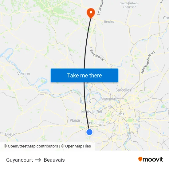Guyancourt to Beauvais map