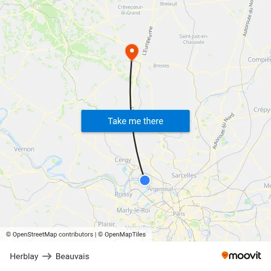 Herblay to Beauvais map