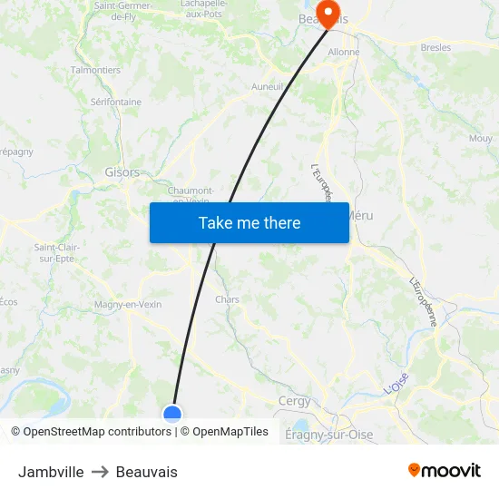 Jambville to Beauvais map