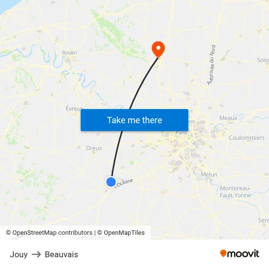 Jouy to Beauvais map