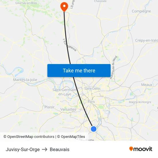 Juvisy-Sur-Orge to Beauvais map