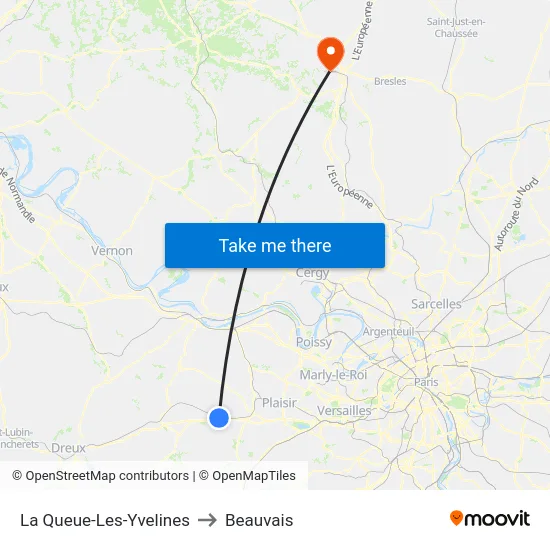 La Queue-Les-Yvelines to Beauvais map