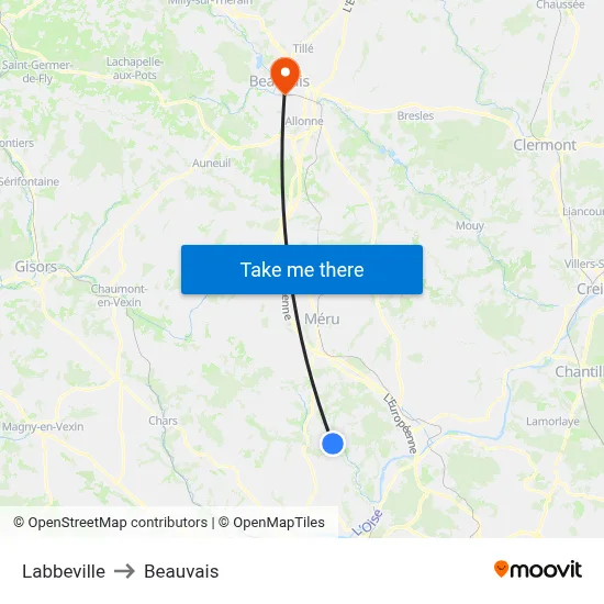Labbeville to Beauvais map