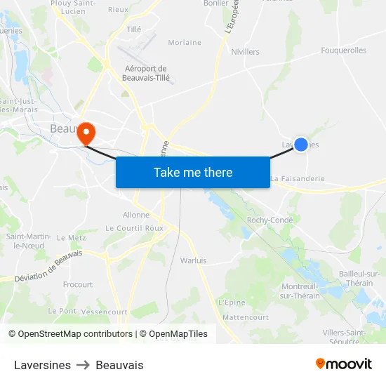 Laversines to Beauvais map