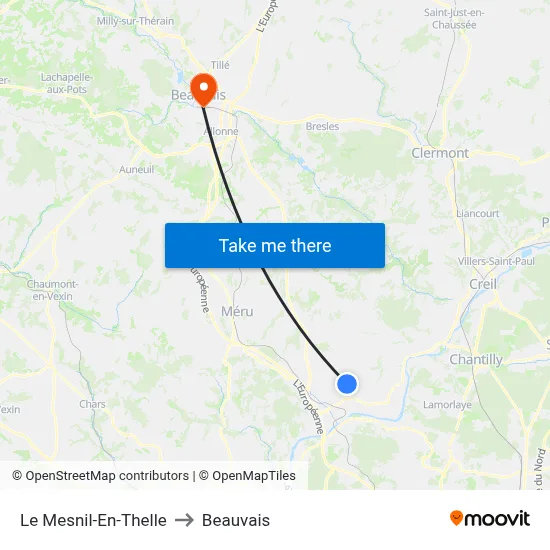 Le Mesnil-En-Thelle to Beauvais map
