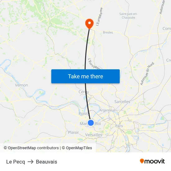 Le Pecq to Beauvais map