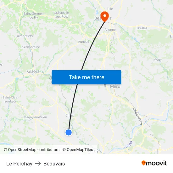 Le Perchay to Beauvais map