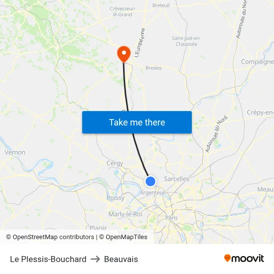 Le Plessis-Bouchard to Beauvais map