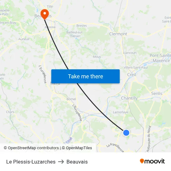 Le Plessis-Luzarches to Beauvais map
