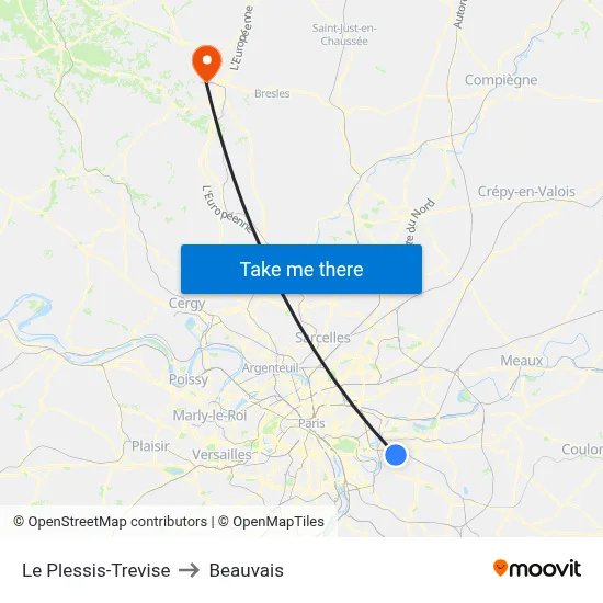 Le Plessis-Trevise to Beauvais map