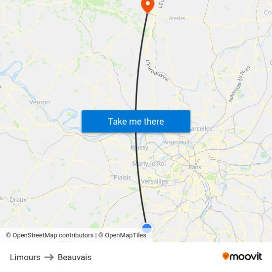 Limours to Beauvais map