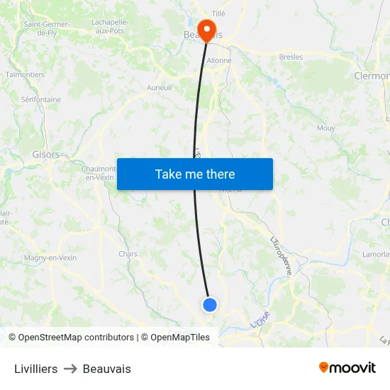 Livilliers to Beauvais map