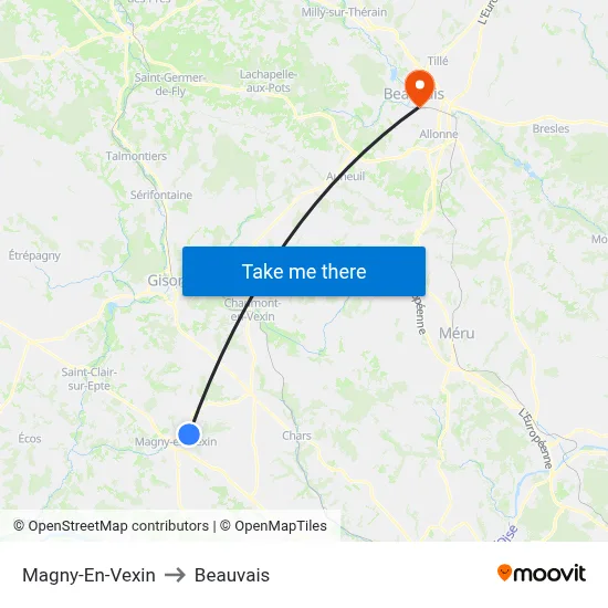 Magny-En-Vexin to Beauvais map