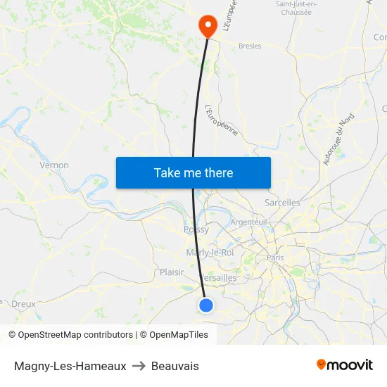 Magny-Les-Hameaux to Beauvais map